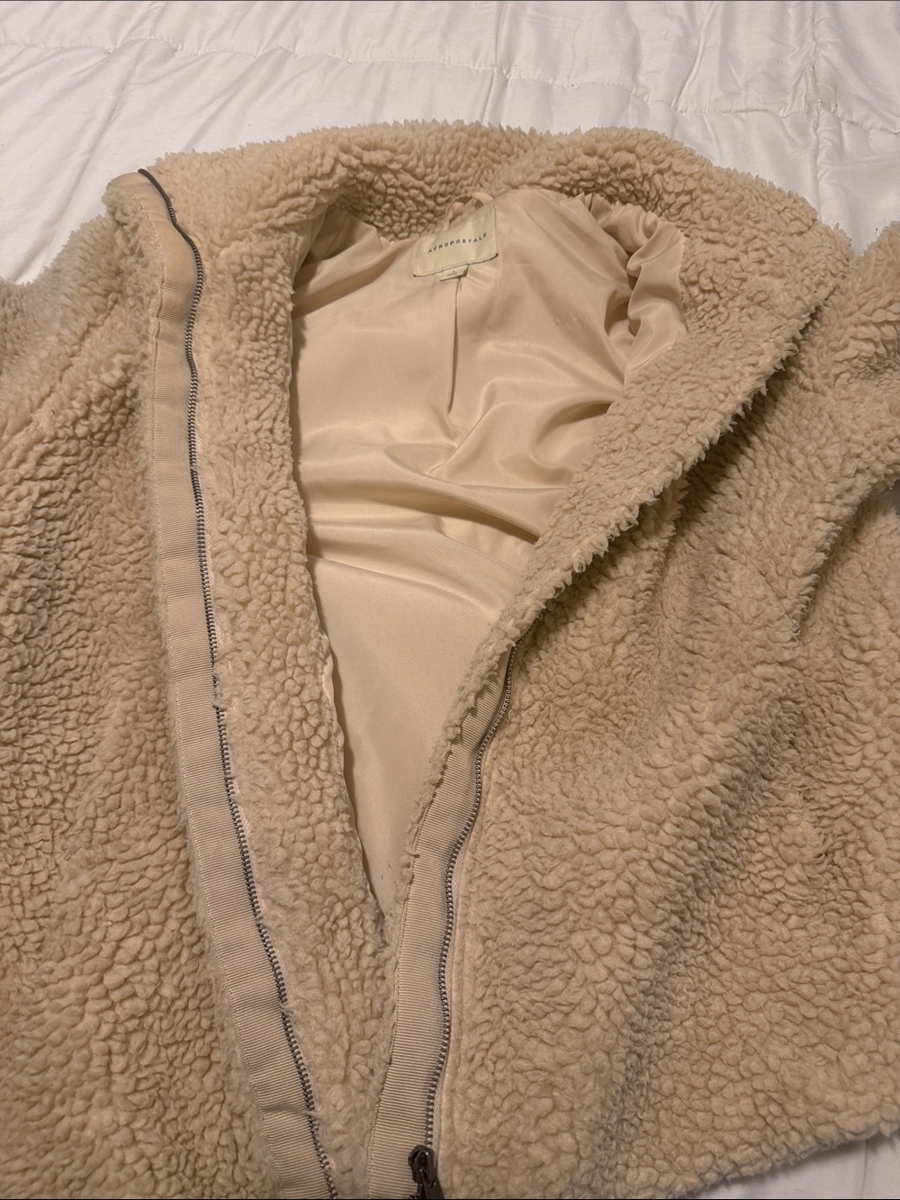 Aeropostale Cream Sherpa Zip-Up Jacket